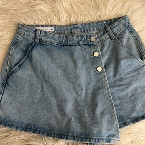 Zara Denim Wrap Skirt with Button Detail